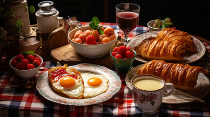 Traditional French breakfast, food, meal, dish, dinner, healthy, delicious, cuisine, juice, meat,...