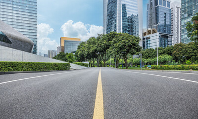 Empty asphalt and city buildings landscape in Guangzhou