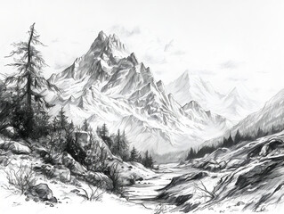 landscape in the mountains pencil sketch