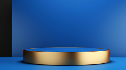 Elegant Empty Blue Cylinder Podium with Gold Border on White Background - 3D Rendering Illustration for Successful Winners and Luxury Celebrations