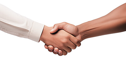Partnership concept. Cropped image of two businesspeople shaking hands isolated on transparent background. 