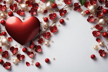 Obraz premium Valentine's Day holiday card with flowers and a heart with copy space