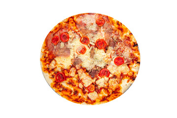 ham pizza jamon, tomato sauce, cheese fresh eating cooking appetizer meal food snack on the table copy space food background rustic 