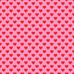 Red love heart seamless pattern illustration. Cute romantic pink hearts background print. Valentine's day holiday backdrop texture, romantic wedding design.
