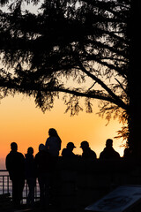 Fototapeta premium People watching the sunset along the beach