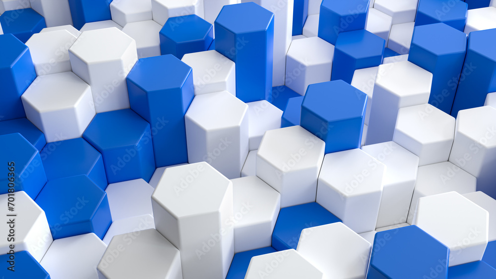 Poster three-dimensional background. white and blue texture. octagon pattern. 3d background. backdrop for d