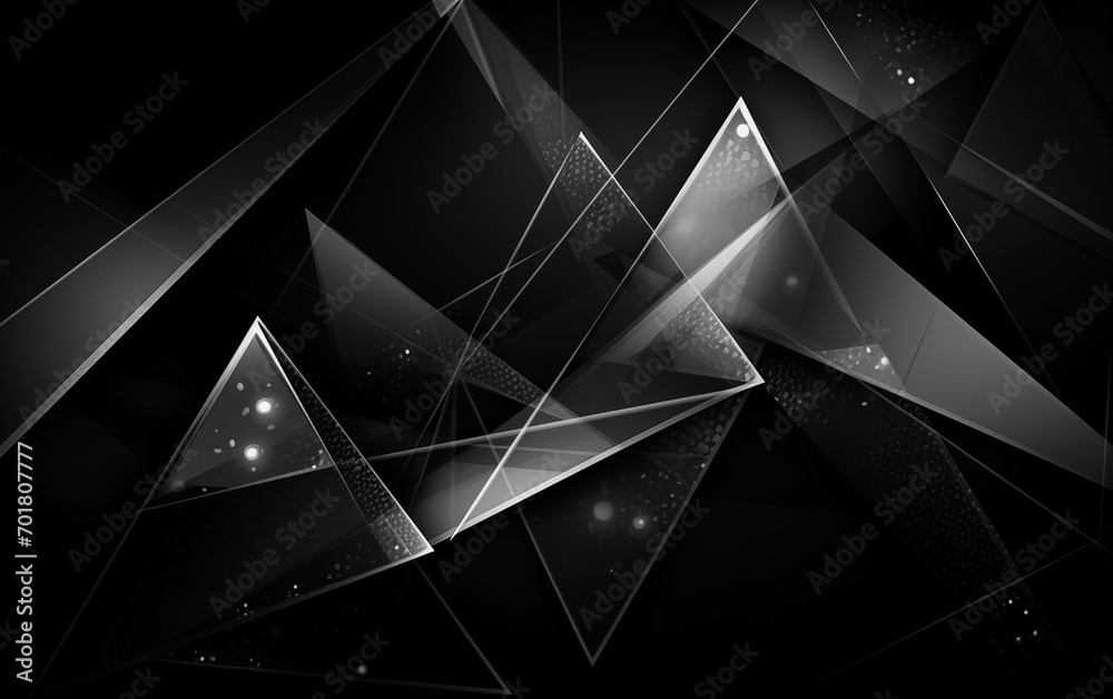 Sticker black and white three-dimensional polygonal abstract background,created with generative ai tecnology