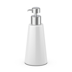 Fototapeta na wymiar Blank plastic bottle with metallic pump dispenser for hand wash, soap, sanitizer for branding, 3d illustration.