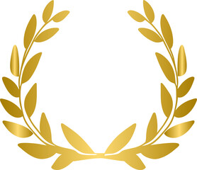 Golden laurel wreath, gold wreath and branches with leaves
