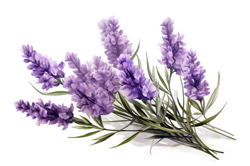 Watercolor bouquet of lavender flowers  on  PNG background - obrazy, fototapety, plakaty