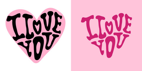 Hand written heart shaped phrase I love you. Vector Valentine's day card.