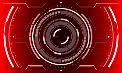 HUD sci-fi circle interface screen view white geometric on red design virtual reality futuristic technology creative display vector