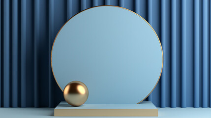 Luxurious Empty Gold Podium with Blue Sphere on Architectural Arch, 3D Render for Award Ceremonies and Modern Presentations, Elegance and Success Concept
