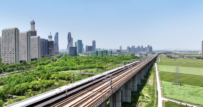 high speed train through elevated railtrack