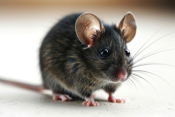 A close up of a mouse on a table. Laboratory animal, testing model for research.