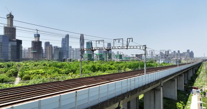 high speed train through elevated railtrack