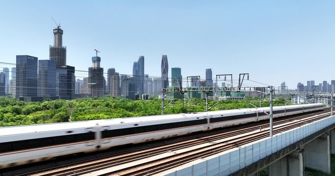 high speed train through elevated railtrack