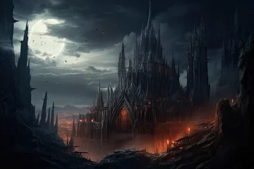 Foto op Plexiglas Guilin Fantasy scene with spooky halloween castle in the sky, AI Generated