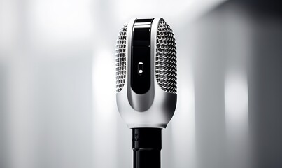 Microphone on a stand on a white background. 3d rendering - obrazy, fototapety, plakaty