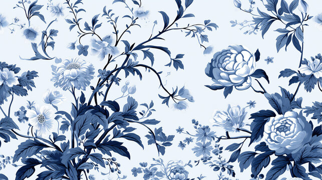 patron floral en tinta azul con fondo blanco 