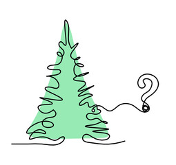 Abstract color tree and question mark as line drawing on the white