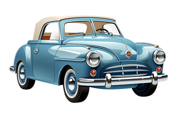Bright pastel blue old vintage car - closeup shot - 3D on PNG background