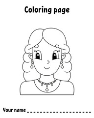 Coloring book page for kids. Cartoon style character. Isolated on white background. Vector illustration.