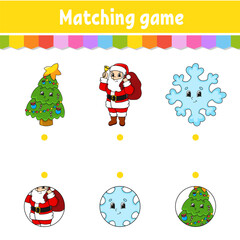 Matching game for kids. Education developing worksheet. Draw a line. Activity page. cartoon character. Vector illustration.