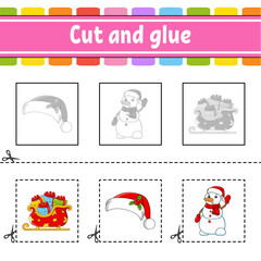 Cut and glue. Game for kids. Education developing worksheet. Color activity page. cartoon character. Vector illustration.