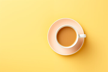 Teacup on soft yellow surface Overhead perspective
