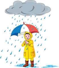 Boy with Umbrella isolated on white background