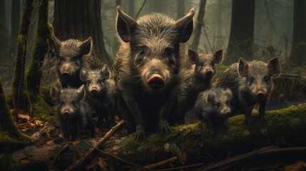 Wild little boars. Generative AI - obrazy, fototapety, plakaty