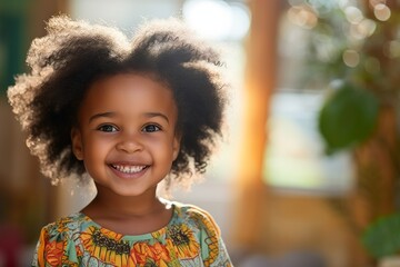 Portrait of happy little african girl outdoors - obrazy, fototapety, plakaty