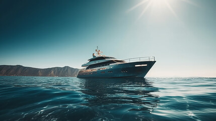 Luxury yacht sailing in the sea. 3D Rendering - obrazy, fototapety, plakaty