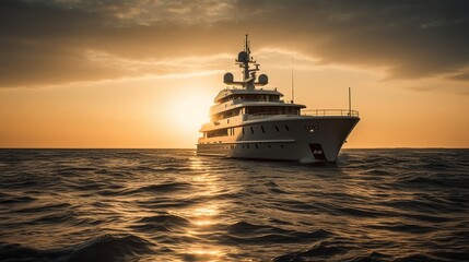 Fototapeta premium Luxury yacht in the sea at sunset. Luxury yacht in the sea.