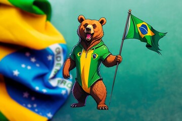 Funny Bear Wearing Brazilian Flag (JPG 300Dpi 10800x7200)