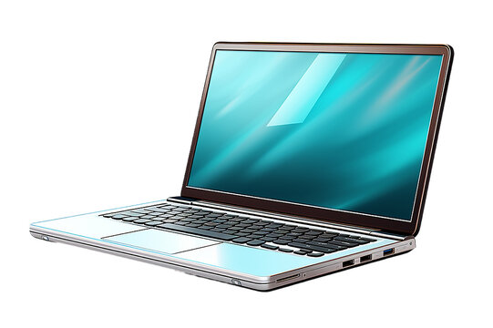 Modern digital metallic silver and black laptop on PNG background 3D rendering