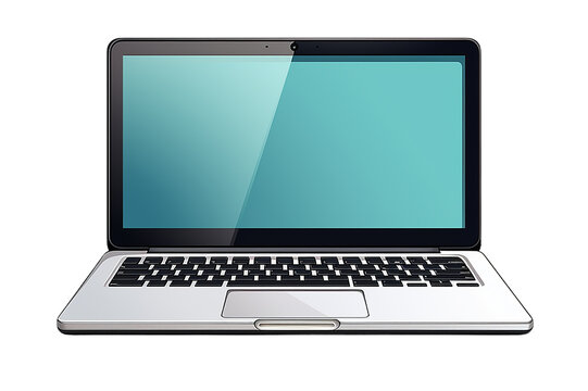 Modern digital metallic silver and black laptop on PNG background 3D rendering