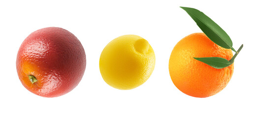 Big blood orange, lemon, tangerine isolated on transparent background. Different fruits set png....