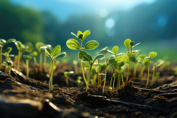 Young plants grow in a field