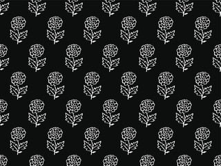 MONOCHROME SPRIG FLORAL AJRAKH PATTERN AND BLOCK PRINT PATTERN BATIK PRINT BACKGROUND DIGITAL PRINTING TEXTILE PATTERN
