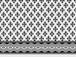 MONOCHROME SPRIG FLORAL WITH SEAMLESS BORDER AJRAKH PATTERN AND BLOCK PRINT PATTERN BATIK PRINT BACKGROUND DIGITAL PRINTING TEXTILE PATTERN