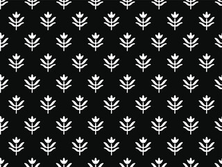 MONOCHROME SPRIG FLORAL AJRAKH PATTERN AND BLOCK PRINT PATTERN BATIK PRINT BACKGROUND DIGITAL PRINTING TEXTILE PATTERN