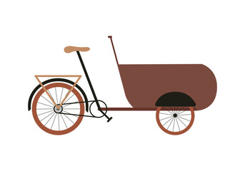 Fototapeta na wymiar Tricycle bicycle for family city cycling with children or pet. Isolated flat illustration in brown colors
