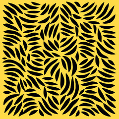 Abstract black geometric shapes on bright yellow background. Hand drawn vector.