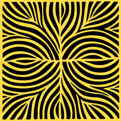 Abstract black geometric shapes on bright yellow background. Hand drawn vector.