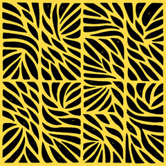Abstract black geometric shapes on bright yellow background. Hand drawn vector.