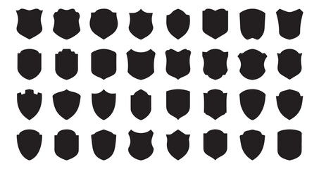 Shield icons set. Shield shape icons. Symbol shape. Different shields collection. Security symbol. Protect shield flat style - stock vector. - obrazy, fototapety, plakaty