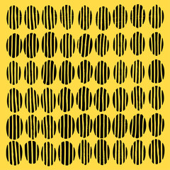 Abstract black geometric shapes on bright yellow background. Hand drawn vector.