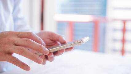 Social media marketing communication concept.  hand using smartphone typing, chatting conversation...